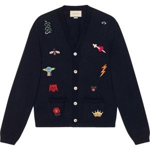Embroidered wool knit cardigan